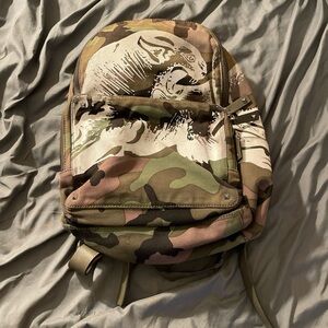 Valentino Rockstud Panther Backpack Printed Camo Canvas Large